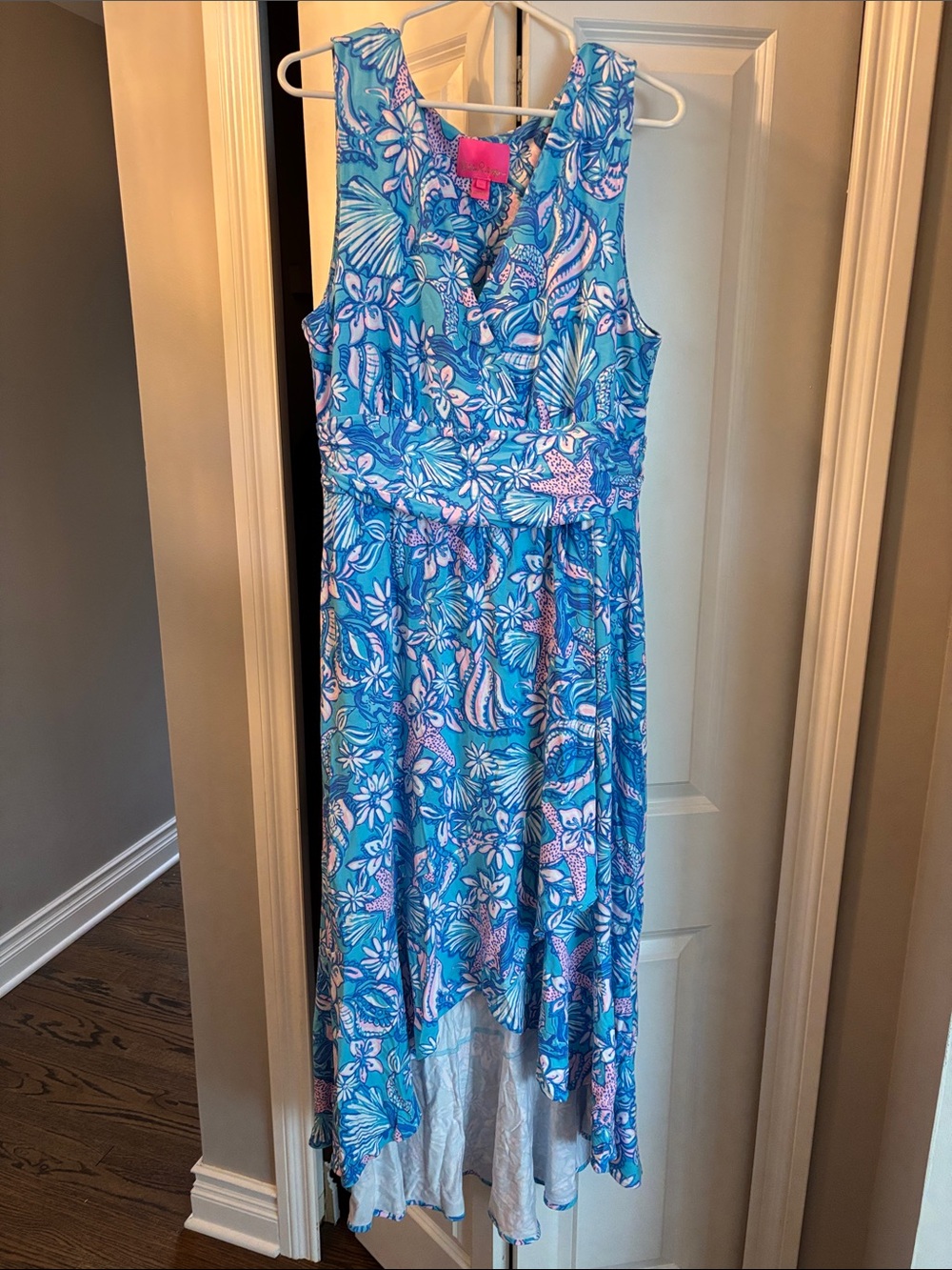Lilly Pulitzer Aqua and Pink Floral Print dress.
